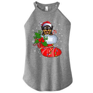 Funny Rottweiler Dog In Christmas Sock Santa Rottweiler Xmas Gift Women's Perfect Tri Rocker Tank