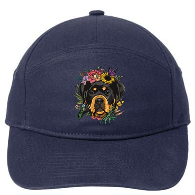 Floral Rottweiler Dog Spring Nature Rottweiler Lovers 7-Panel Snapback Hat