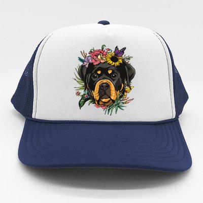 Floral Rottweiler Dog Spring Nature Rottweiler Lovers Trucker Hat