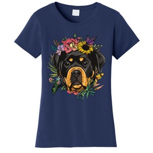 Floral Rottweiler Dog Spring Nature Rottweiler Lovers Women's T-Shirt