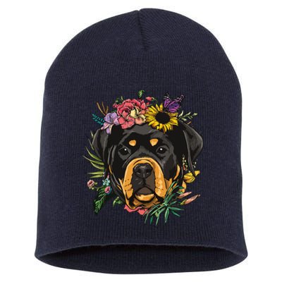 Floral Rottweiler Dog Spring Nature Rottweiler Lovers Short Acrylic Beanie