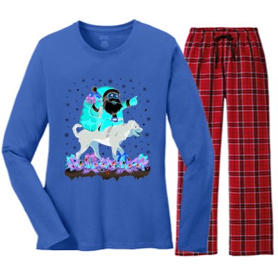 Funny Rottweiler Dog Lover Santa Riding Rottweiler Christmas Cool Gift Women's Long Sleeve Flannel Pajama Set 