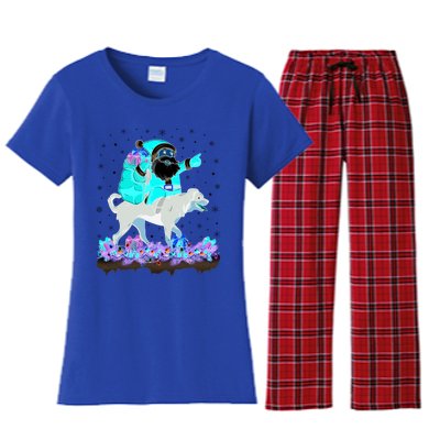 Funny Rottweiler Dog Lover Santa Riding Rottweiler Christmas Cool Gift Women's Flannel Pajama Set