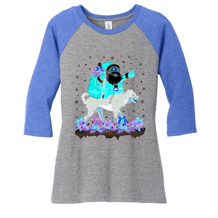 Funny Rottweiler Dog Lover Santa Riding Rottweiler Christmas Cool Gift Women's Tri-Blend 3/4-Sleeve Raglan Shirt