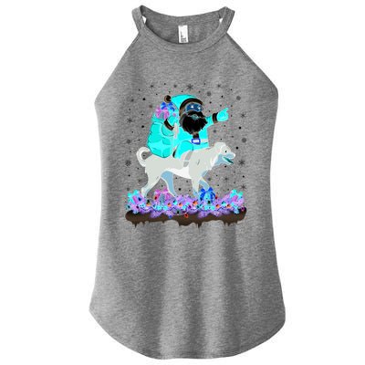 Funny Rottweiler Dog Lover Santa Riding Rottweiler Christmas Cool Gift Women's Perfect Tri Rocker Tank