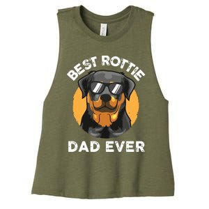 Funny Rottweiler Dad Design For Men Grandpa Rottie Dad Quote Women's Racerback Cropped Tank