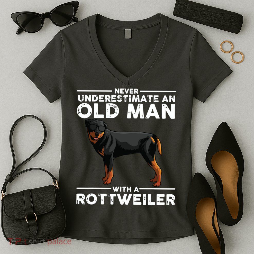 Funny Rottweiler Designs For Men Dad Grandpa Rottie Lovers Women's V-Neck T-Shirt