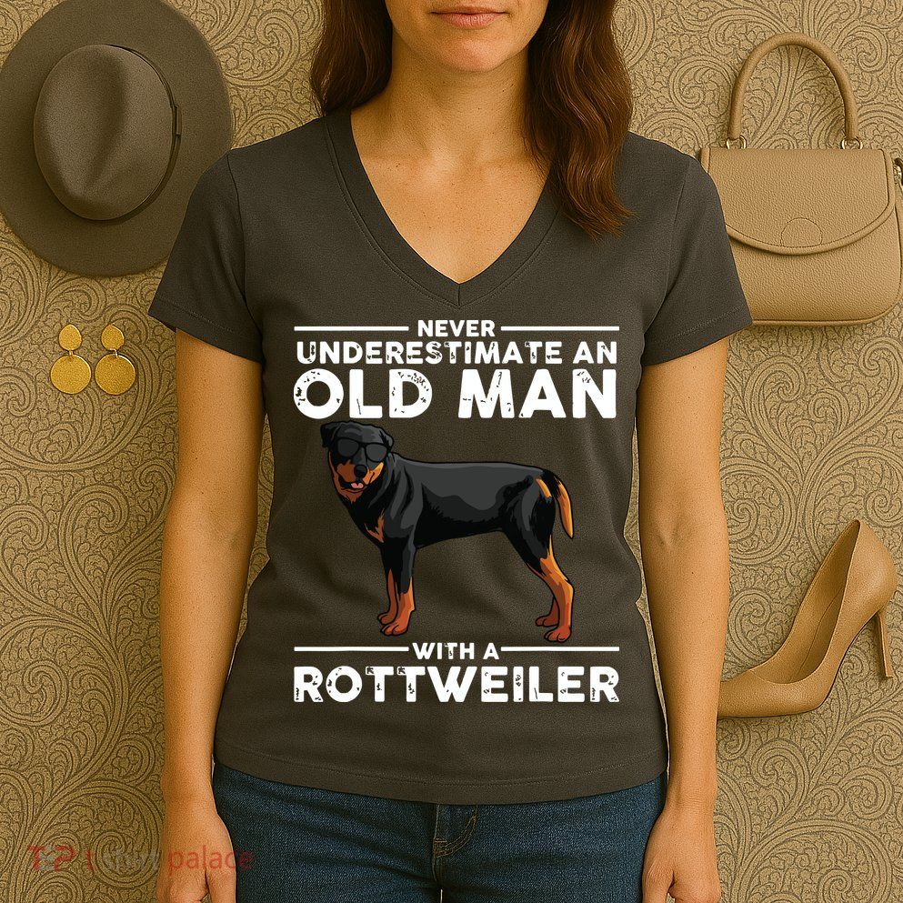 Funny Rottweiler Designs For Men Dad Grandpa Rottie Lovers Women's V-Neck T-Shirt