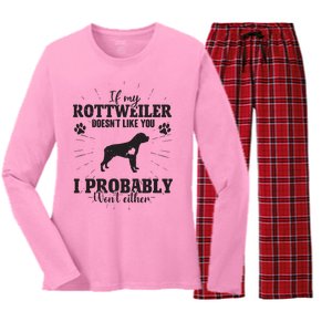 Funny Rottweiler Dog Lovers Quote If My Dog Doesnt Like You Women's Long Sleeve Flannel Pajama Set 