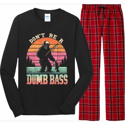 Funny Retro Dont Be A Dumb Bass Fishing Sasquatch Long Sleeve Pajama Set