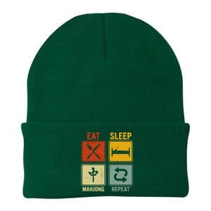 Funny Retro Design For   Eat Sleep Mahjong Repeat Knit Cap Winter Beanie