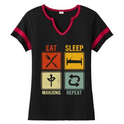 Funny Retro Design For   Eat Sleep Mahjong Repeat Ladies Halftime Notch Neck Tee