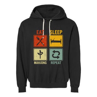 Funny Retro Design For   Eat Sleep Mahjong Repeat Garment-Dyed Fleece Hoodie