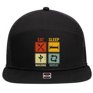 Funny Retro Design For   Eat Sleep Mahjong Repeat 7 Panel Mesh Trucker Snapback Hat