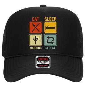 Funny Retro Design For   Eat Sleep Mahjong Repeat High Crown Mesh Back Trucker Hat