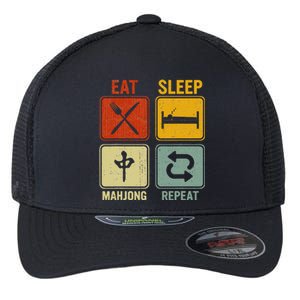 Funny Retro Design For   Eat Sleep Mahjong Repeat Flexfit Unipanel Trucker Cap