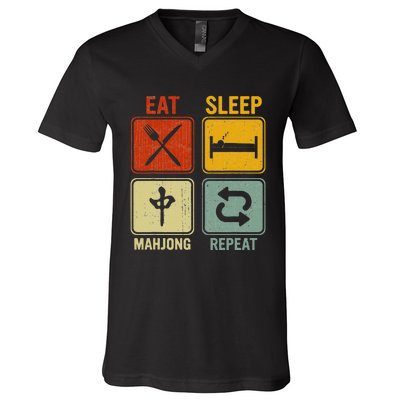 Funny Retro Design For   Eat Sleep Mahjong Repeat V-Neck T-Shirt