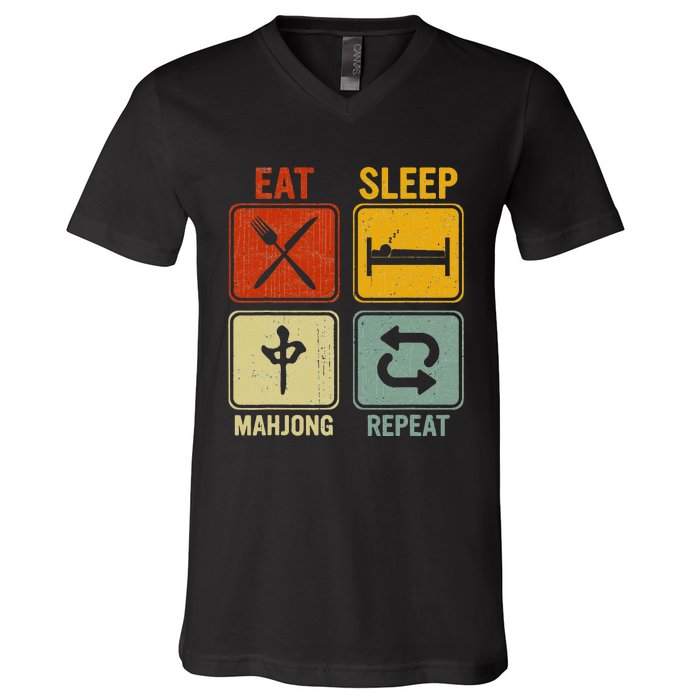 Funny Retro Design For   Eat Sleep Mahjong Repeat V-Neck T-Shirt