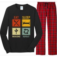 Funny Retro Design For   Eat Sleep Mahjong Repeat Long Sleeve Pajama Set