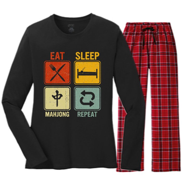 Funny Retro Design For   Eat Sleep Mahjong Repeat Women's Long Sleeve Flannel Pajama Set 