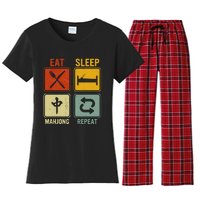 Funny Retro Design For   Eat Sleep Mahjong Repeat Women's Flannel Pajama Set