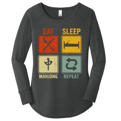 Funny Retro Design For   Eat Sleep Mahjong Repeat Women's Perfect Tri Tunic Long Sleeve Shirt