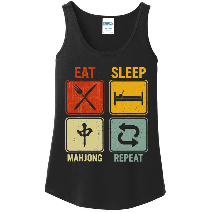 Funny Retro Design For   Eat Sleep Mahjong Repeat Ladies Essential Tank