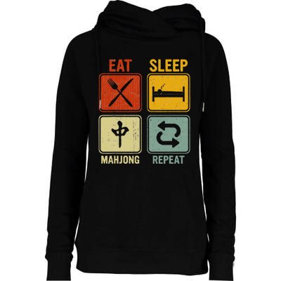 Funny Retro Design For   Eat Sleep Mahjong Repeat Womens Funnel Neck Pullover Hood