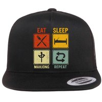 Funny Retro Design For   Eat Sleep Mahjong Repeat Flat Bill Trucker Hat