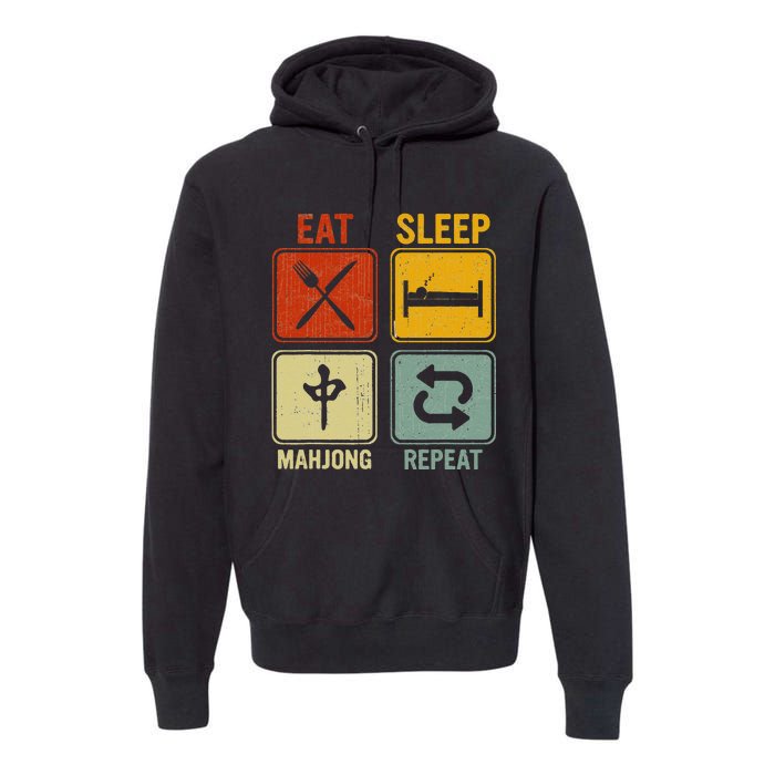 Funny Retro Design For   Eat Sleep Mahjong Repeat Premium Hoodie