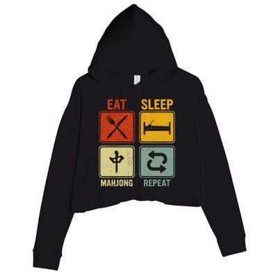 Funny Retro Design For   Eat Sleep Mahjong Repeat Crop Fleece Hoodie