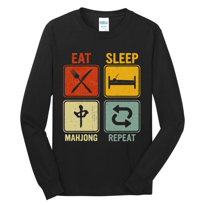 Funny Retro Design For   Eat Sleep Mahjong Repeat Tall Long Sleeve T-Shirt