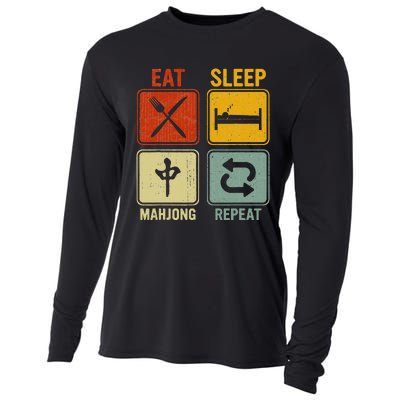 Funny Retro Design For   Eat Sleep Mahjong Repeat Cooling Performance Long Sleeve Crew