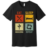 Funny Retro Design For   Eat Sleep Mahjong Repeat Premium T-Shirt