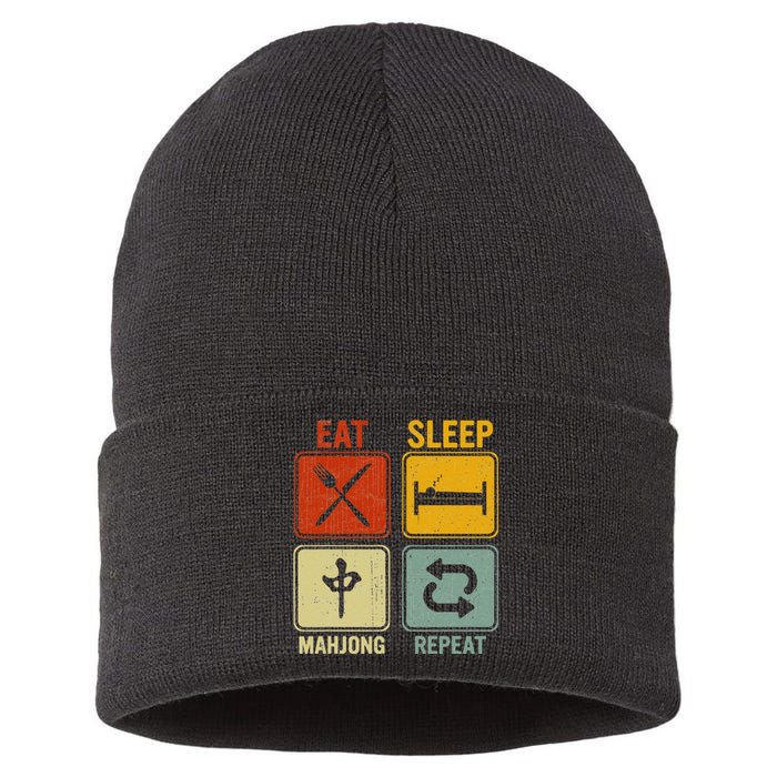 Funny Retro Design For   Eat Sleep Mahjong Repeat Sustainable Knit Beanie