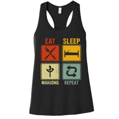 Funny Retro Design For   Eat Sleep Mahjong Repeat Women's Racerback Tank