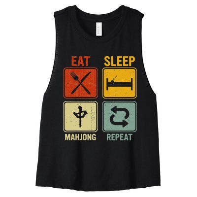 Funny Retro Design For   Eat Sleep Mahjong Repeat Women's Racerback Cropped Tank