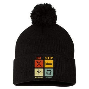 Funny Retro Design For   Eat Sleep Mahjong Repeat Pom Pom 12in Knit Beanie