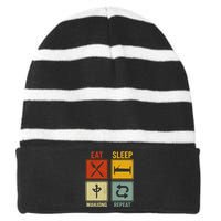 Funny Retro Design For   Eat Sleep Mahjong Repeat Striped Beanie with Solid Band