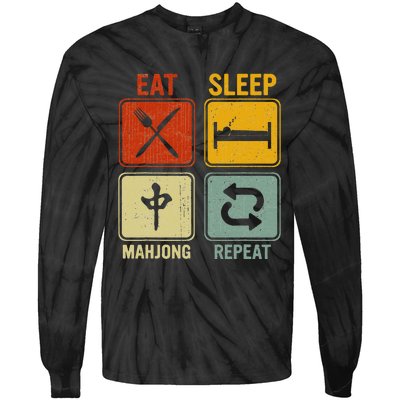 Funny Retro Design For   Eat Sleep Mahjong Repeat Tie-Dye Long Sleeve Shirt