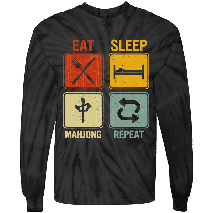 Funny Retro Design For   Eat Sleep Mahjong Repeat Tie-Dye Long Sleeve Shirt