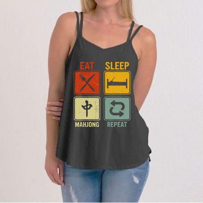 Funny Retro Design For   Eat Sleep Mahjong Repeat Women's Strappy Tank