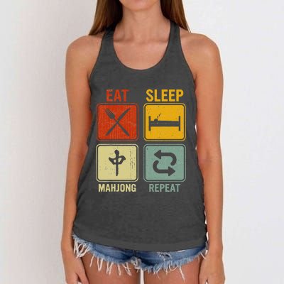 Funny Retro Design For   Eat Sleep Mahjong Repeat Women's Knotted Racerback Tank