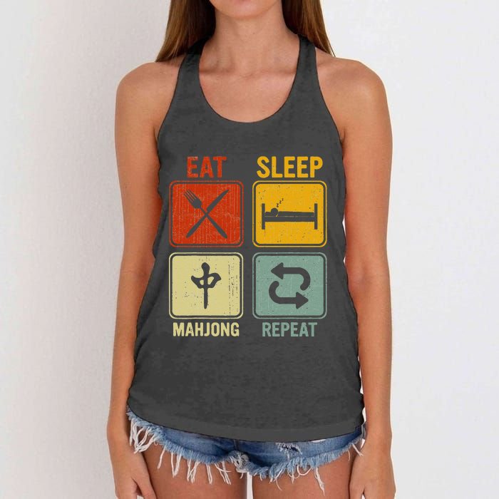 Funny Retro Design For   Eat Sleep Mahjong Repeat Women's Knotted Racerback Tank