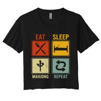 Funny Retro Design For   Eat Sleep Mahjong Repeat Women's Crop Top Tee