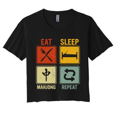 Funny Retro Design For   Eat Sleep Mahjong Repeat Women's Crop Top Tee