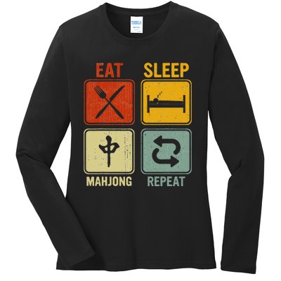 Funny Retro Design For   Eat Sleep Mahjong Repeat Ladies Long Sleeve Shirt