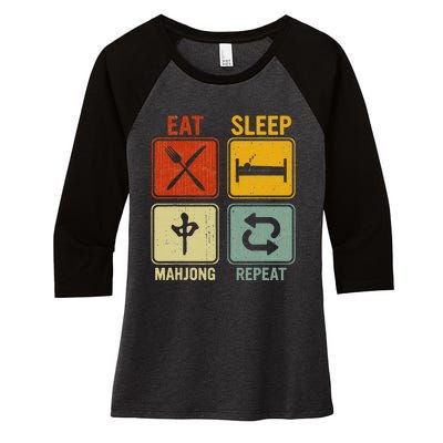 Funny Retro Design For   Eat Sleep Mahjong Repeat Women's Tri-Blend 3/4-Sleeve Raglan Shirt