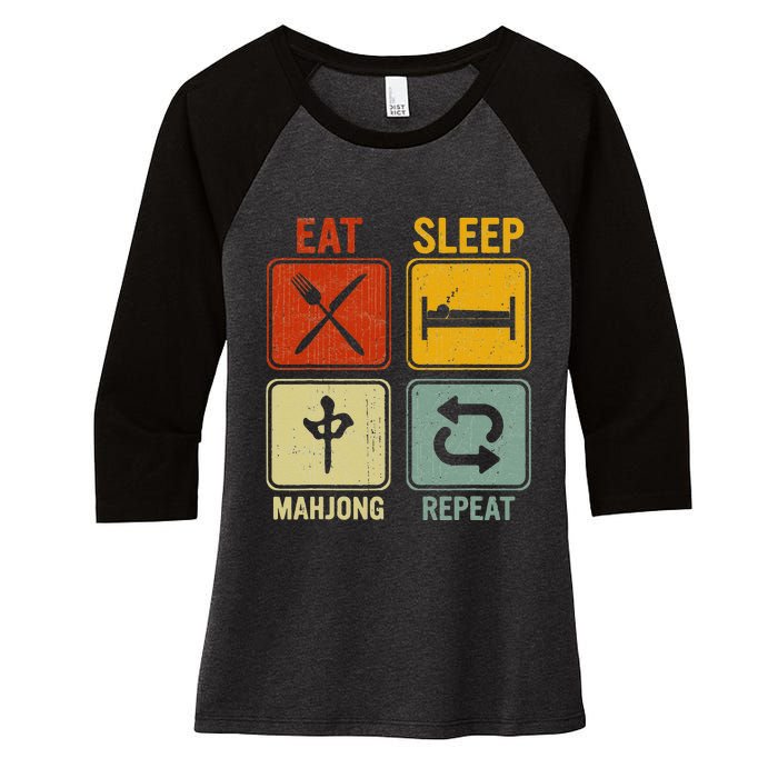 Funny Retro Design For   Eat Sleep Mahjong Repeat Women's Tri-Blend 3/4-Sleeve Raglan Shirt