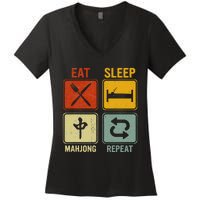 Funny Retro Design For   Eat Sleep Mahjong Repeat Women's V-Neck T-Shirt